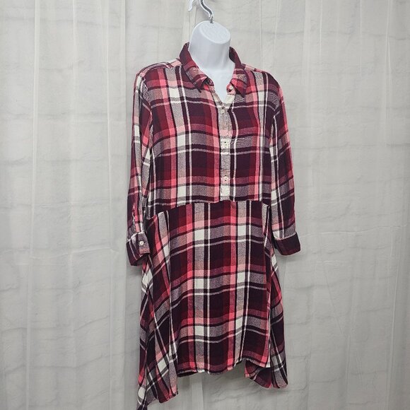Express Flannel Tunic Plaid Purple Casual Punk Grunge L - Picture 4 of 10